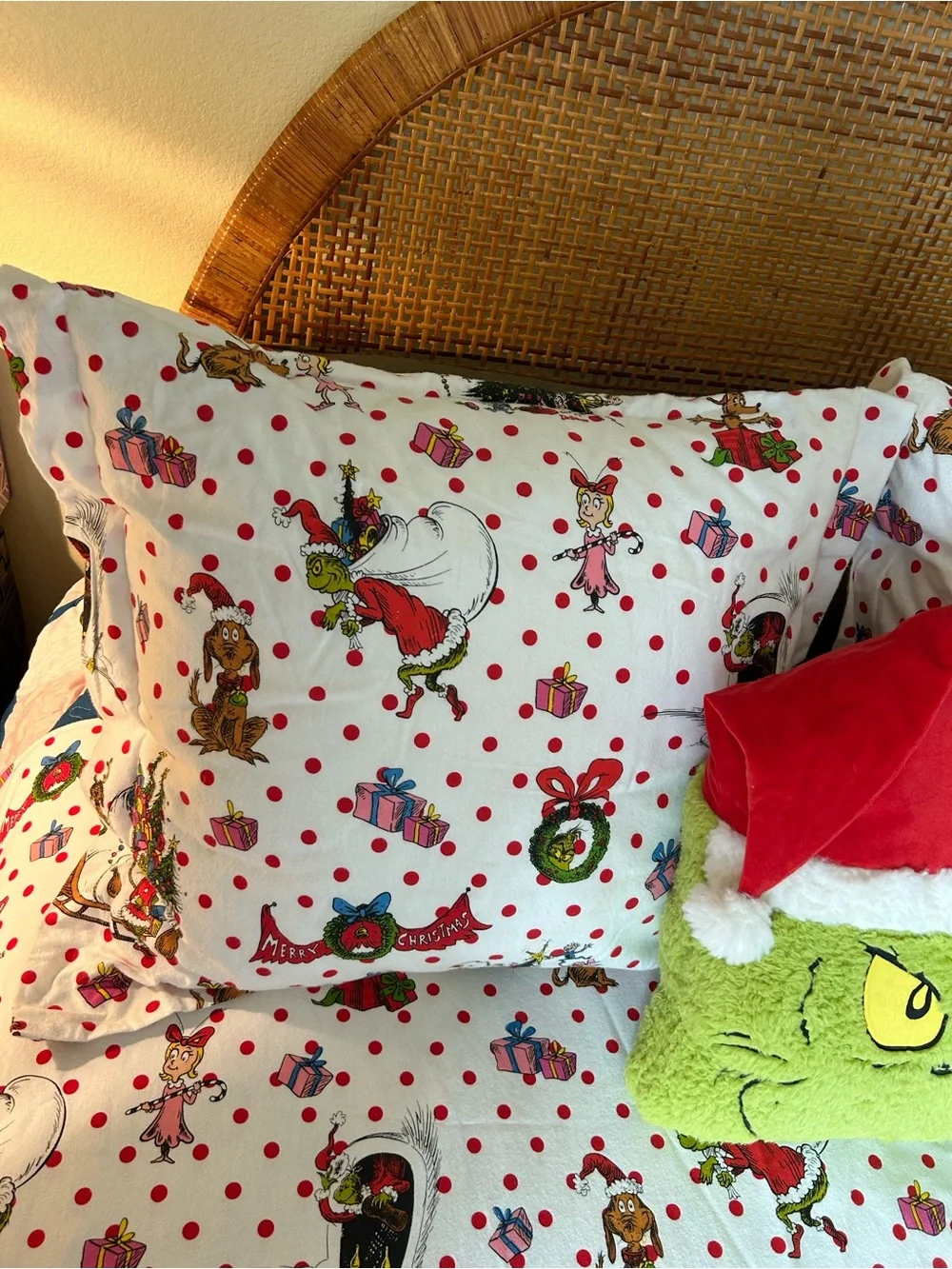 Pottery Barn GRINCH Flannel Queen/Full Duvet Cover + 2 Matching Euro Shams